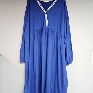 Women's 2XL.Blue Nightgown with Lace Trim Long Sleeve